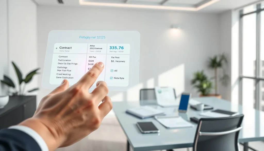 Shot on Sony A7R IV 70mm, a modern, vibrant illustration depicting the prerequisites for a successful tariff change in 2025. In the foreground, a close-up of a person's hand interacting with a futuristic, holographic user interface displaying key details like contract duration, data plans, and pricing. In the middle ground, an array of mobile devices, bills, and documents representing the various steps involved. The background features a sleek, minimalist office setting with clean lines, neutral tones, and subtle lighting, conveying a sense of professionalism and efficiency. The overall mood is one of simplicity, clarity, and technological advancement, reflecting the streamlined process of changing tariffs without the need for a new phone number.